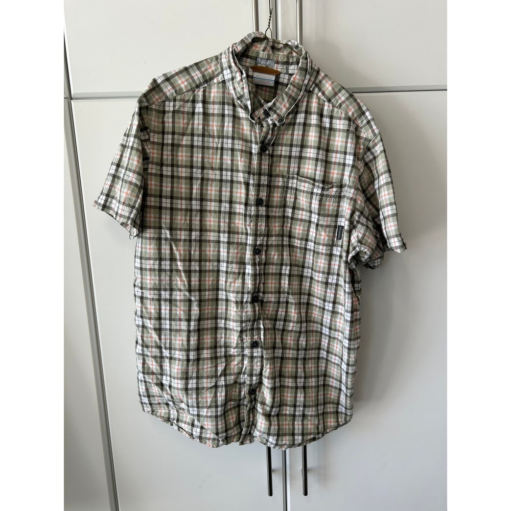 Columbia Mens Green Plaid Short Sleeve Button Down Shirt‎ Regular Fit Large